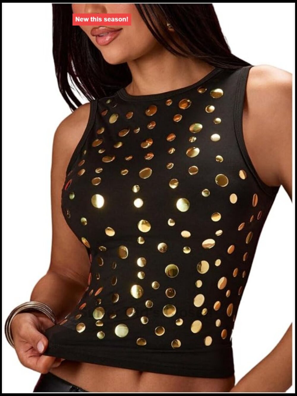 Studded Crew Neck Crop Tank Top Y2k Sleeveless Fitted Going Out Top